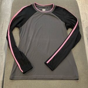 Gray and Black Long Sleeve Athletic Top with Pink Accents